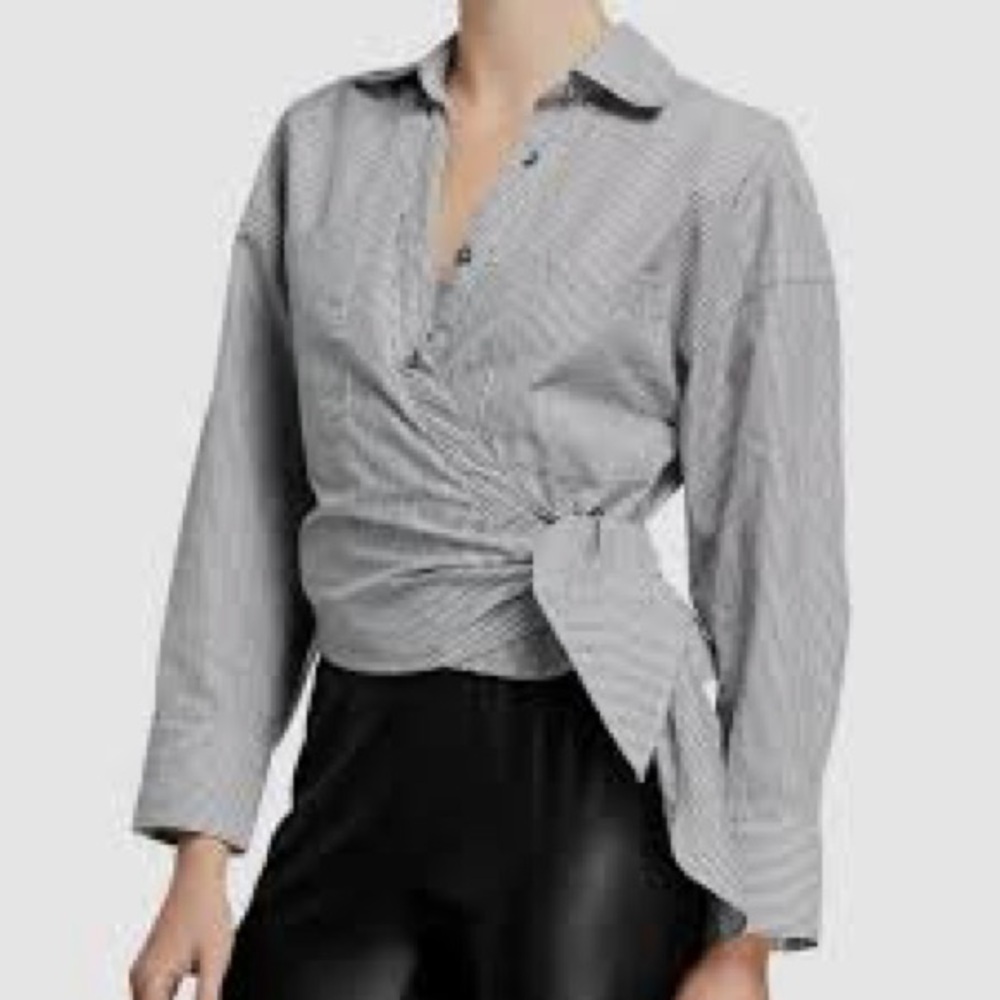 IRO Kensing Striped Wrap-front Shirt In Grey, Size 34/US 4